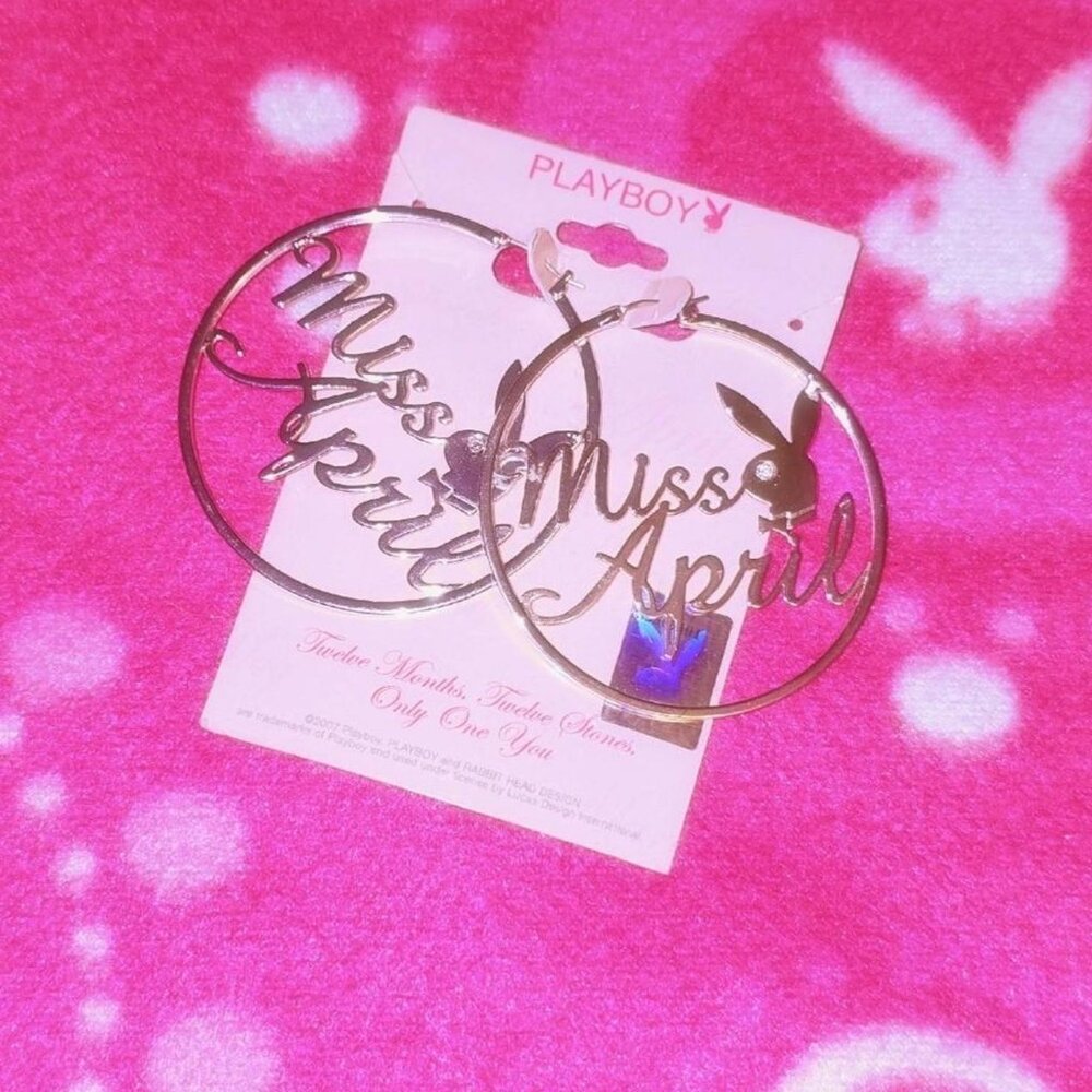 Rare Playboy Playmate Of The Month Silver Hoop Earrings - Miss April